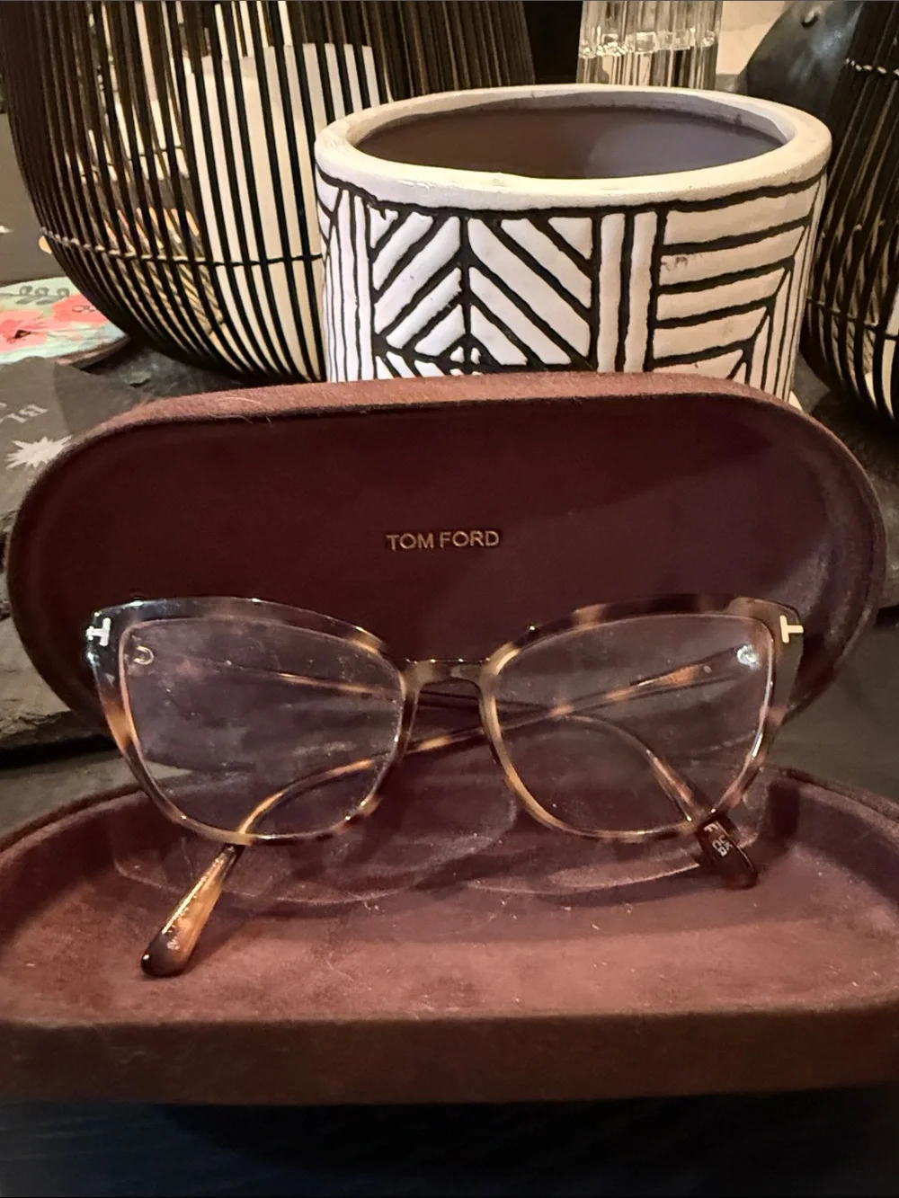 Tom Ford Women's Tortoise Shell Cat-Eye Glasses with Gold Accents